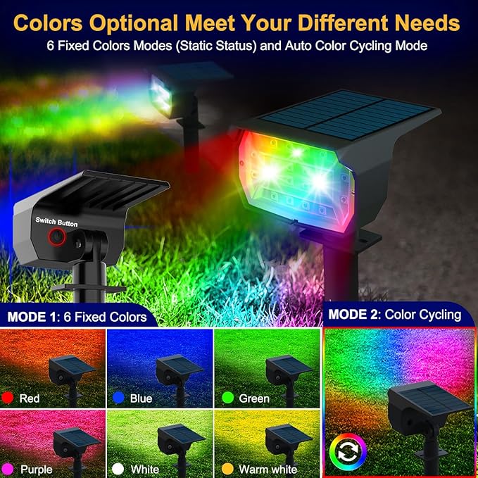 nipify 10 Pack Solar Spot Lights Outdoor Color Changing, 7 Modes Halloween RGB - Image 2