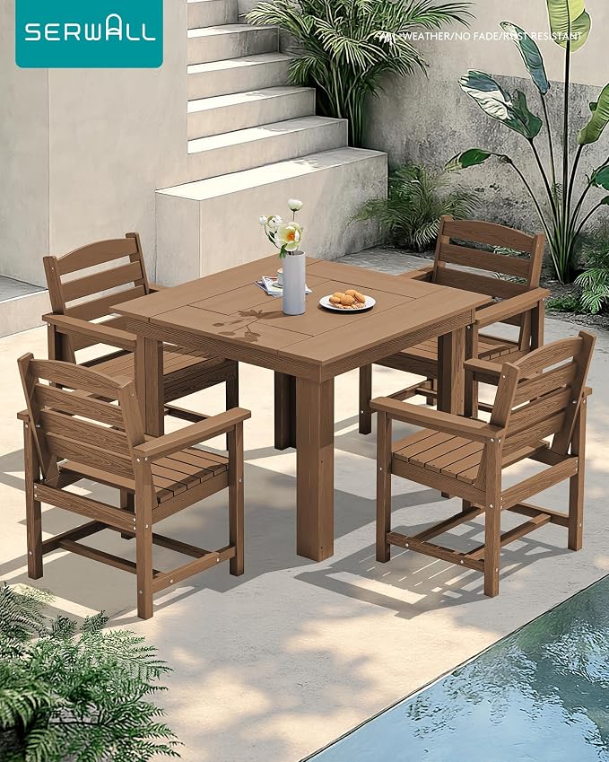 SERWALL Outdoor Dining Set for 4, HDPE Square Table and Chairs Set All Weather - Image 6