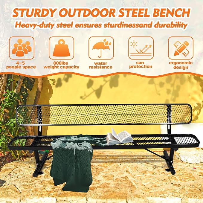 8FT/96INCH Heavy Duty Metal Park Bench - Image 3