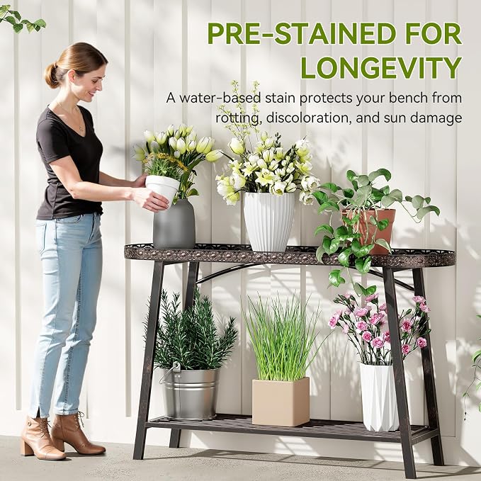 2 Tier Plant Stand Outdoor Indoor Metal Pland Stand, Heavy Duty Tall Plant - Image 2