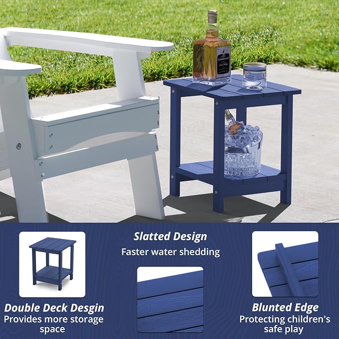 LUE BONA Adirondack Outdoor Side Table, 2-Tier Navy HDPS Patio End Table - Image 5