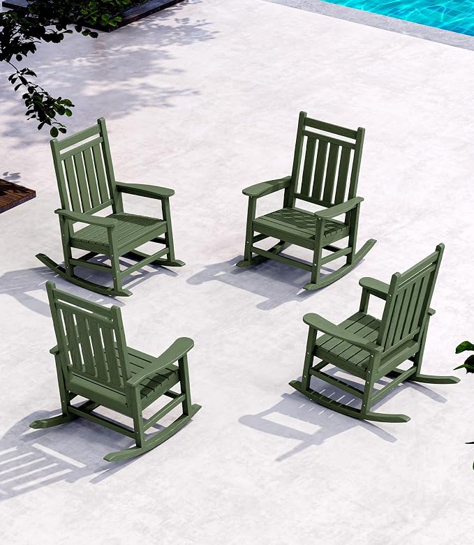SERWALL Oversized Rocking Chair Set of 4 Outdoor, HDPE Outdoor Rocking Chair - Image 9