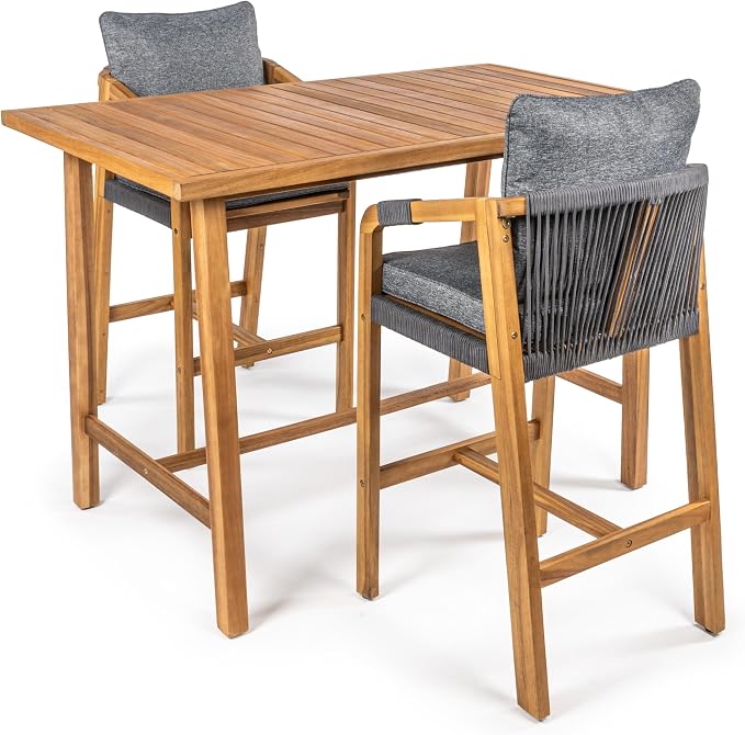 JONATHAN Y DNG2000B-3SET Porto Modern Coastal 3-Piece Acacia Wood Outdoor Bar by JONATHANY