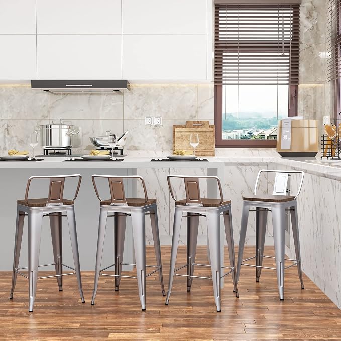 Changjie Furniture 26 Inch Bar Stools Set of 4 Industrial Metal Barstools - Image 5