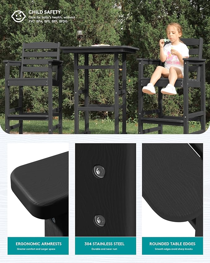 SERWALL Balcony Adirondack Chairs and Table 3 Pieces Set, Adirondack Bar Height - Image 4