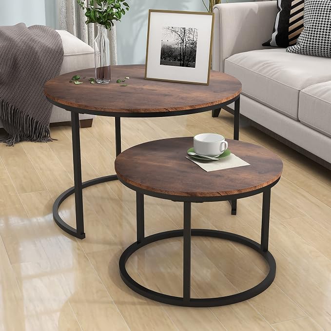 HOJINLINERO Round Coffee Table, Nesting Coffee Table Set of 2, Center Tables - Image 7