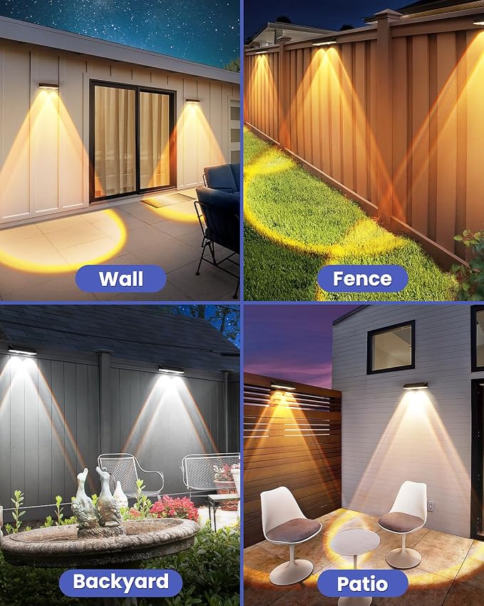 Solar Fence Lights Outdoor, 2 Pack Warm/Neutual/Cool White Fence Solar Lights - Image 2