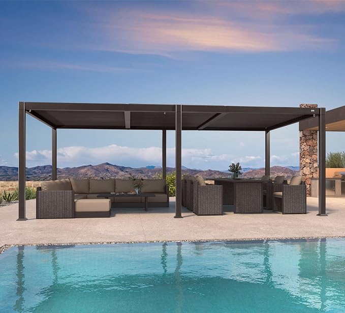 PURPLE LEAF 11' x 21' Louvered Pergola Outdoor Adjustable Louvre Shade Modern by PURPLELEAF