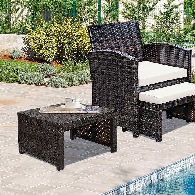 ORALNER Outdoor Ottoman, All-Weather Rattan Foot Stools w/Removable Cushions - Image 9