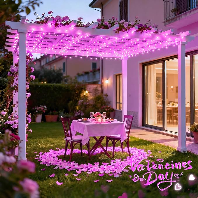 JMEXSUSS 2 Pack Valentine Solar Lights Outdoor, 33ft 100 LED Pink Solar String - Image 5