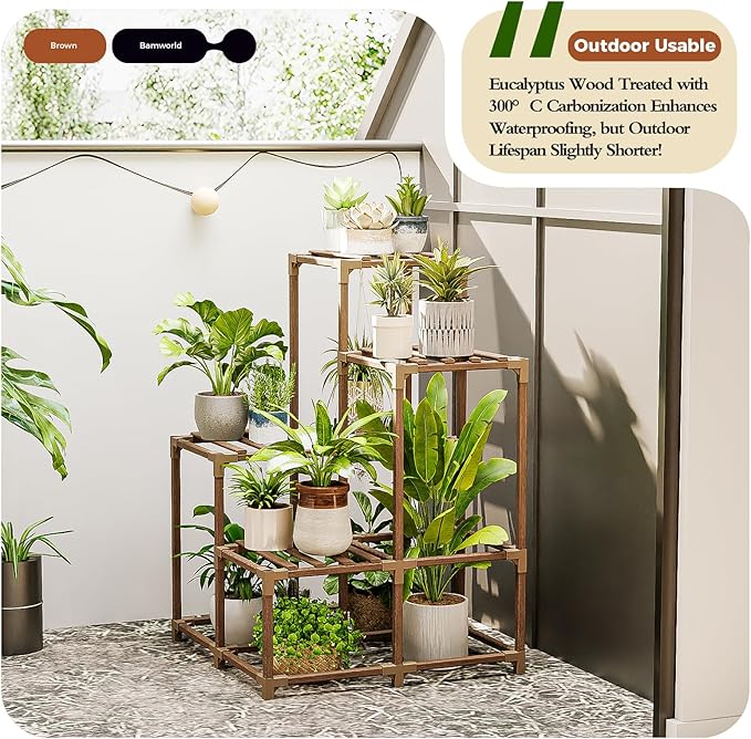 Bamworld Plant Stand Indoor Outdoor Corner Shelf Plant Holder 4-Pot Flower - Image 3