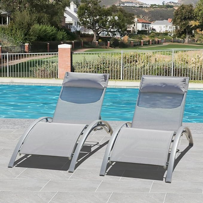Domi Pool Lounge Chairs Set of 2, Adjustable Aluminum Outdoor Chaise Lounge - Image 7