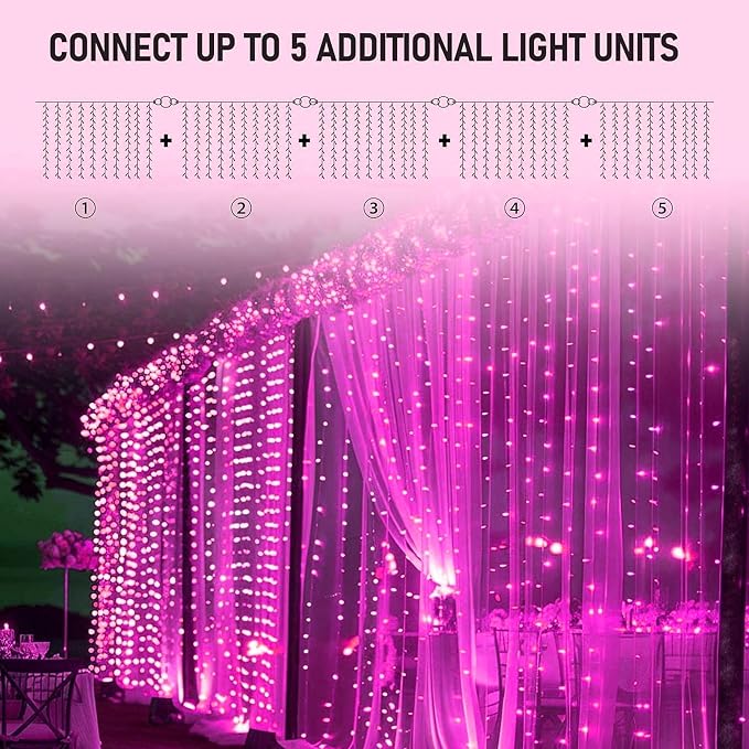 Dazzle Bright 300 LED Curtain String Lights, Valentine's Day Fairy Lights - Image 4