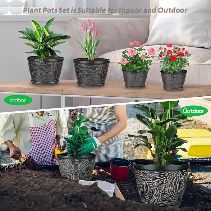 Quarut 4 Pack 8 Inch Flower Pots - Image 6