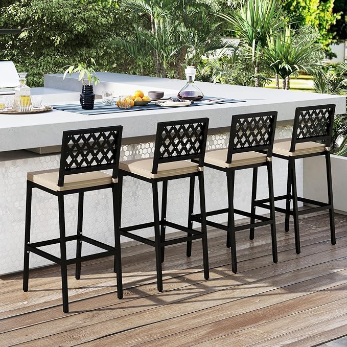 COSTWAY Outdoor Bar Chairs Set of 2, Armless Heavy-Duty Metal Frame Counter - Image 8