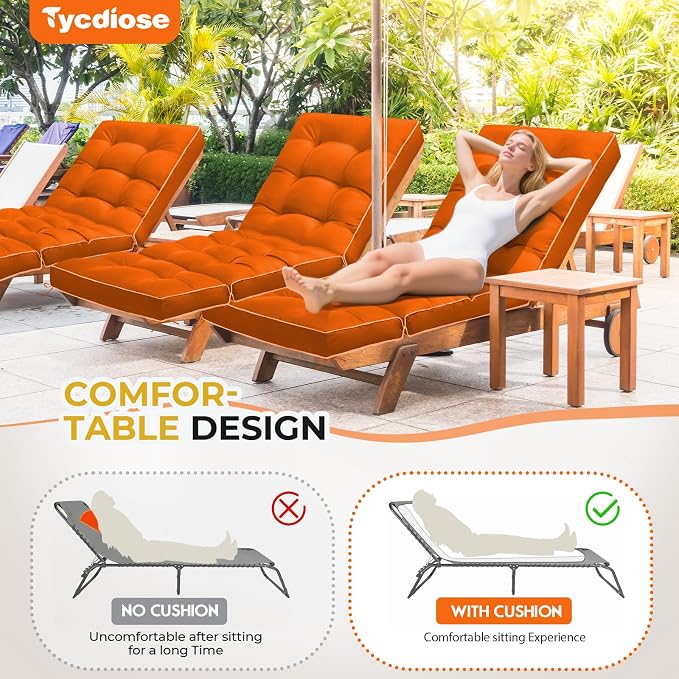 Outdoor Chaise Lounge Chair Cushion, Waterproof Non-Slip Patio Chaise Lounge - Image 4