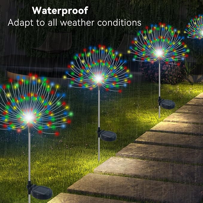 Solar Garden Lights Outdoor Waterproof, 2 Pack 120 LED Solar Firework Lights - Image 3
