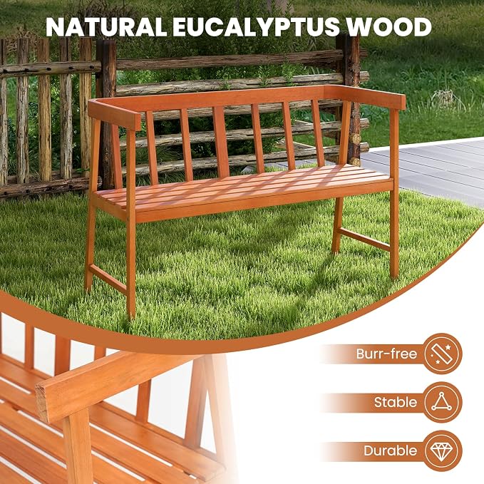 Tangkula Outdoor Eucalyptus Wood Bench, 2-Person Garden Bench - Image 9