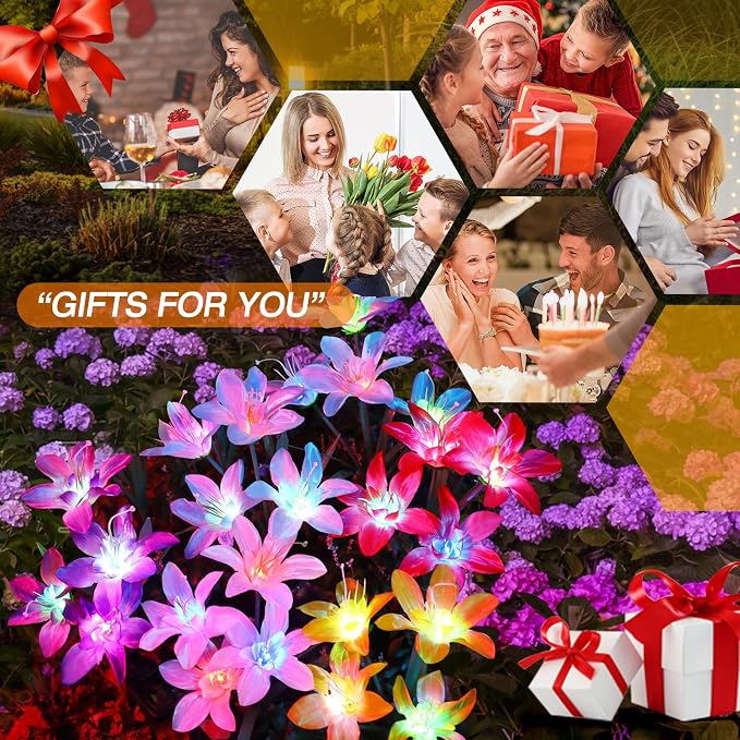 Aukora Solar Garden Lights Outdoor 5 Pack, 5 Colors Lily Flowers & 7-Color - Image 7