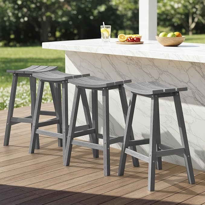 Ciokea 4 Set 29" Outdoor Bar Stools Heavy Duty HDPE Outdoor Stools Weatherproof by CIOKEA