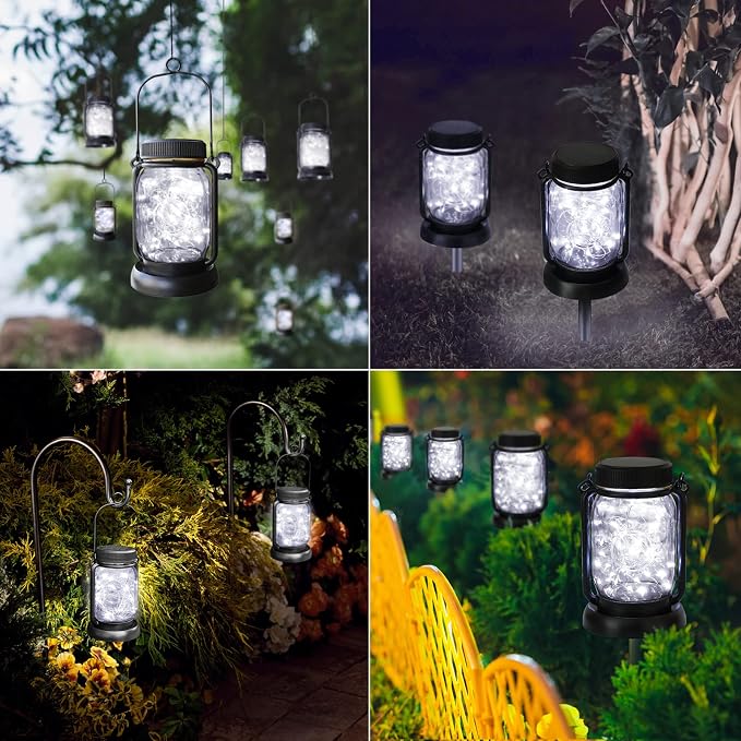 Mlambert Cool White 4 Pack Solar Hanging Mason Jar Lights - Image 8