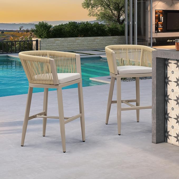 PURPLE LEAF Outdoor Bar Stools Set of 2 Wicker Bar Height Stool Bar Chairs - Image 9