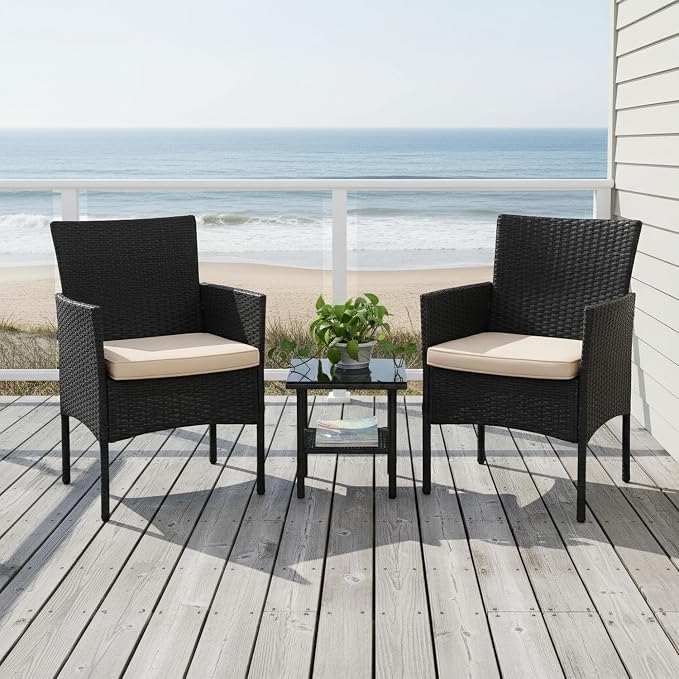 FDW 3 Pieces Patio Furniture Set Outdoor Wicker Bistro Sets Modern Rattan Chair - Image 6