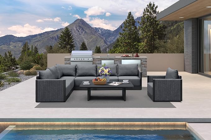 PURPLE LEAF Patio Furniture Set 8 Pieces Patio Seating Sofas Aluminum Furniture by PURPLELEAF