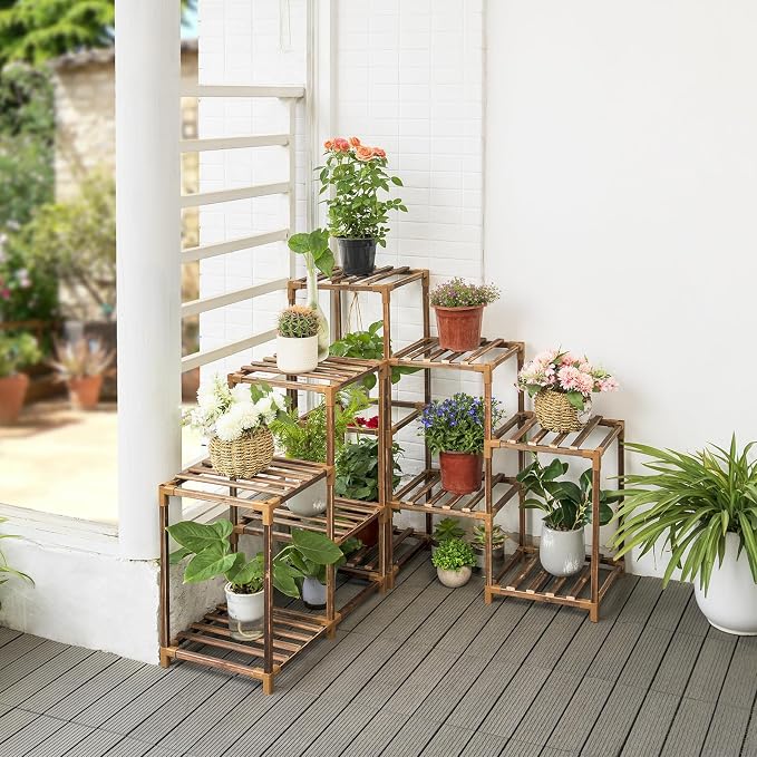 Uneedem Wood Plant Stand Indoor Outdoor Corner Plant Shelf Stand, 5 Tiered 10 - Image 6