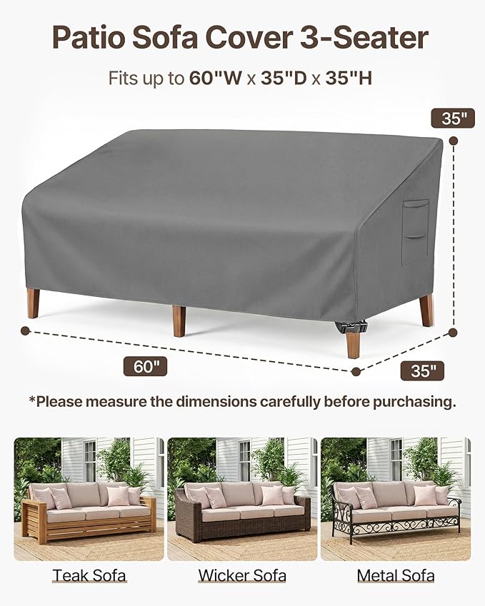 Vailge Heavy Duty Patio Sofa Cover, 100% Waterproof 3-Seater Outdoor Sofa Cover - Image 2