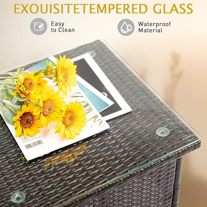 VINGLI Outdoor Wicker Side Table Patio Side Tables - Image 4