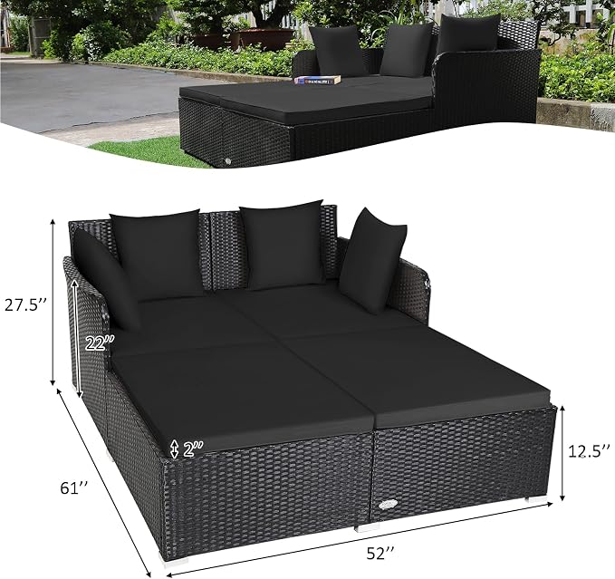 Tangkula Outdoor Rattan Daybed, Wicker Furniture - Image 2