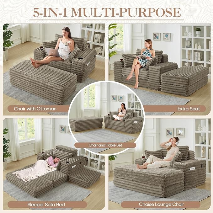 5-In-1 Oversized Chaise Lounge Chair Indoor - Image 5