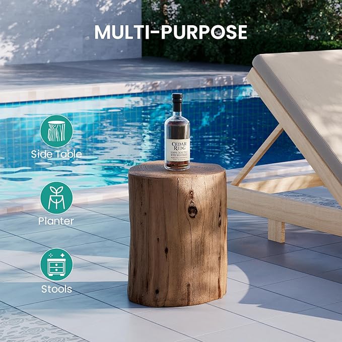 SUNBURY Outdoor Stump Side Table, Faux Wooden Concrete Side Table, Tree Stump - Image 6