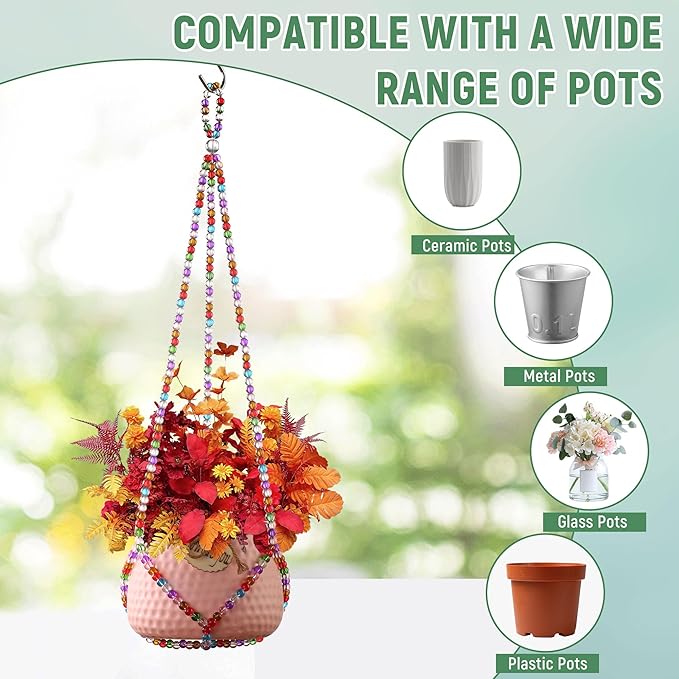 1Pack Glass Beaded Plant Hanger Indoor, Rainbows Hanging Planters - Image 5