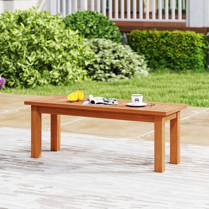 Tangkula Outdoor Backless Bench, Solid Wood Patio Bench w/Slatted Seat - Image 2