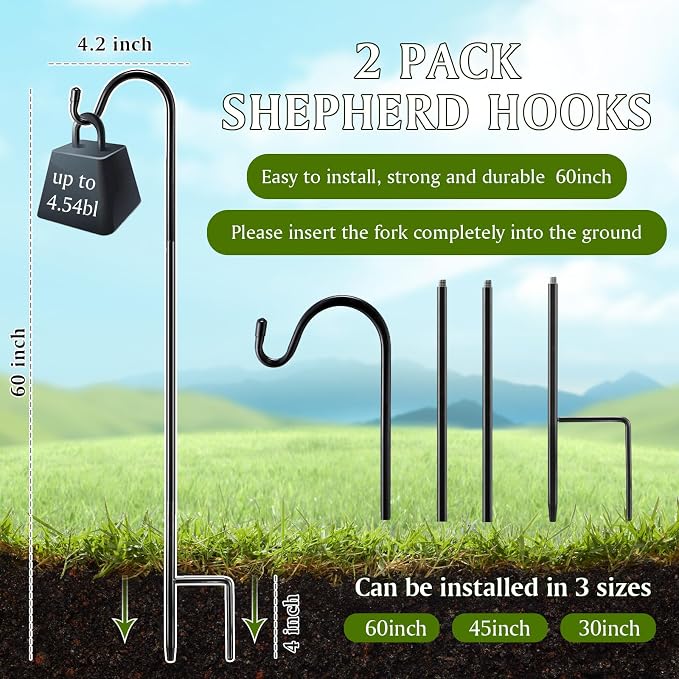 2 Pcs 60 Inch Shepherds Hook for Outdoor Adjustable Bird Feeder Pole Metal - Image 2
