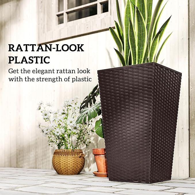 Outsunny Tall Planters for Outdoor Plants Set of 3, 24 in Taper Planters - Image 6