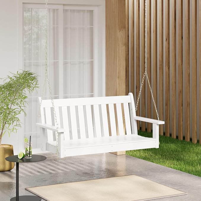 COSTAELM Paradise Outdoor Patio HDPE Hanging Front Porch Swing Bench - Image 2