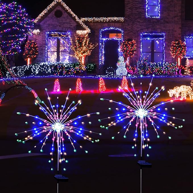 Solar Garden Lights for Outdoor Decor, Waterproof 2 Pack Solar Powered Firework - Image 3