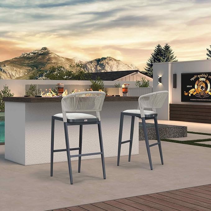 PURPLE LEAF Bar Stool Set of 2 Patio Bar Chairs - Image 4