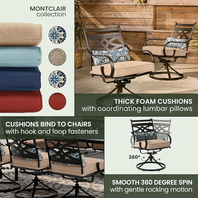 Hanover Montclair 9-Piece Outdoor Dining Set, 8 Swivel Rocker Chairs - Image 8