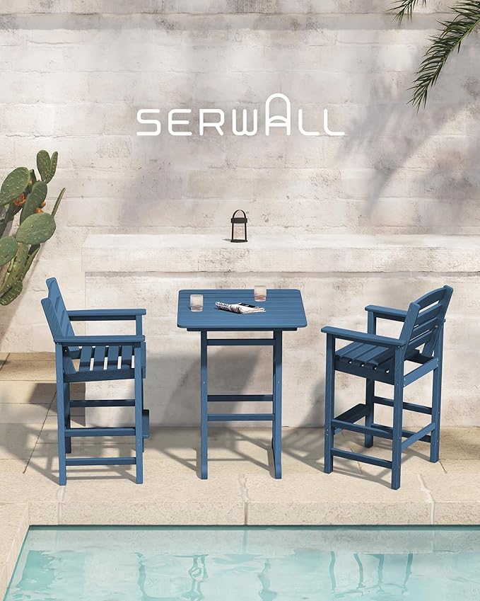 SERWALL Balcony Adirondack Chairs and Table 3 Pieces Set, Adirondack Bar Height - Image 7