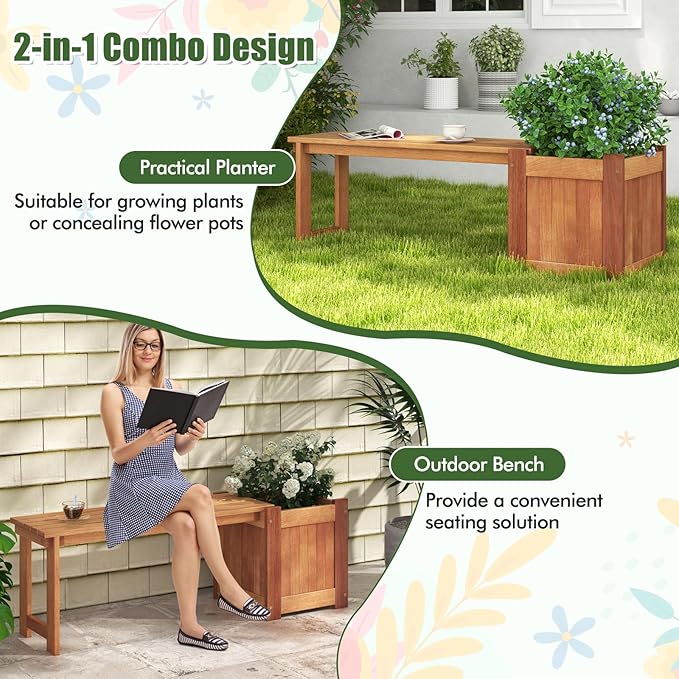 Giantex 2-in-1 Outdoor Bench - Image 5