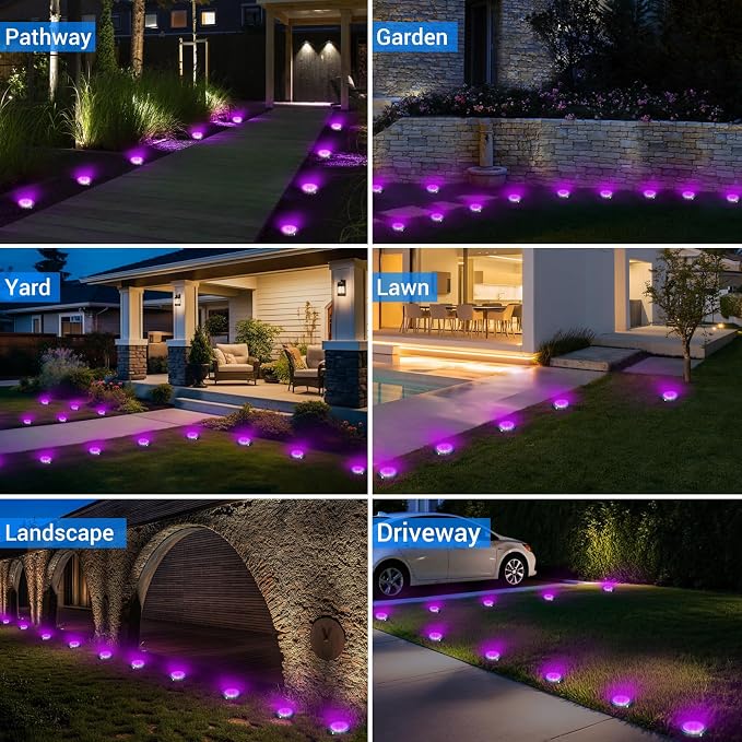 Peasur Solar Ground Lights Outdoor, 8 Pack Flat Solar Powered Disc Lights - Image 6