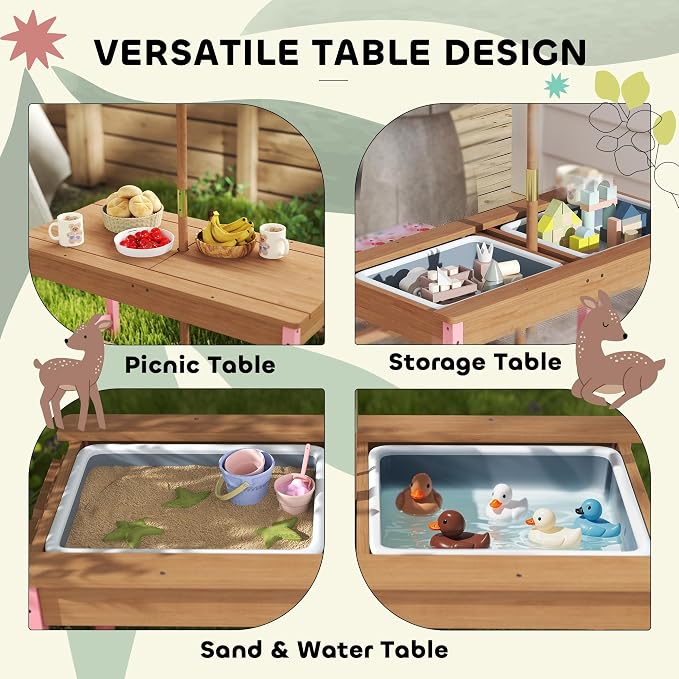 Qaba Kids Picnic Table, Wooden Table and Bench Set - Image 4