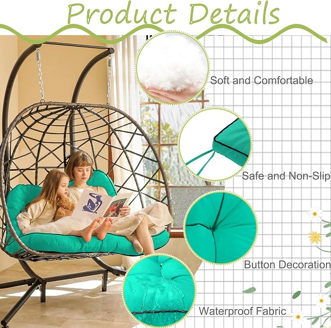 Waterproof Porch Swing Cushion Replacement, Thick 4" 2–3 Seat Outdoor Swing - Image 3