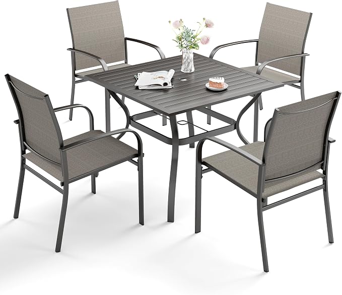5 Piece Patio Dining Set for 4, 37”x37” Square Table - Image 9