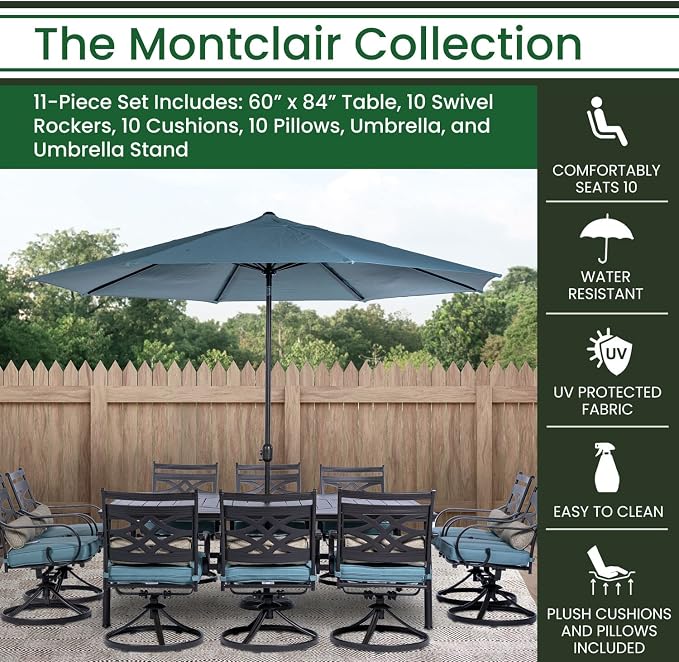 Hanover Montclair 11-Piece All-Weather Outdoor Patio Dining Set, 10 Swivel - Image 6