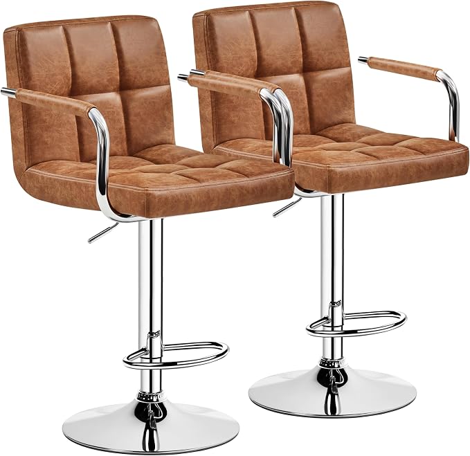 Yaheetech Bar Stools Set of 2, PU Leather Adjustable Swivel Barstools, by Yaheetech